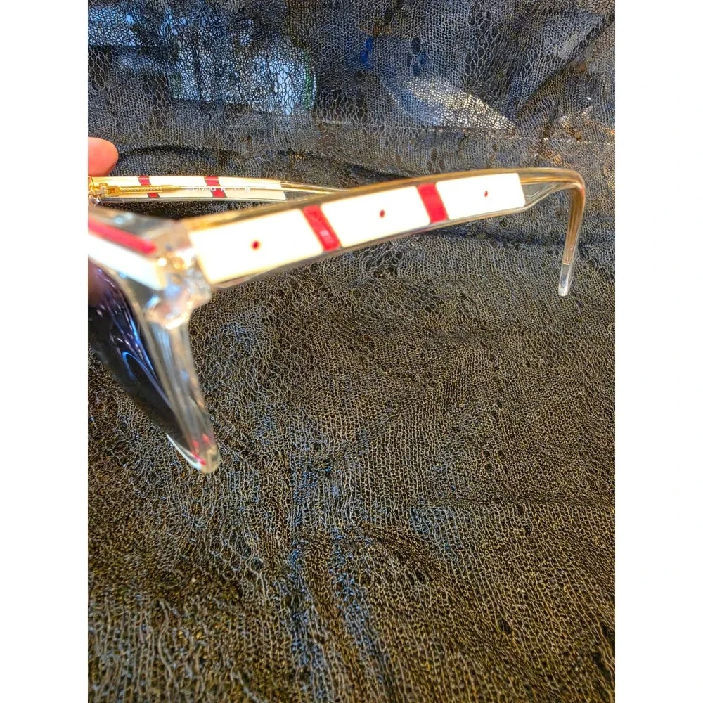 RARE Vintage Divina N 66 Cat Eye Sunglasses Made in Italy Clear White Red Stripe